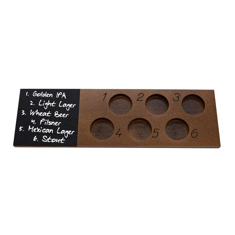 6 Numbered Beer Flight with Walnut Finish and Chalk Strip - Includes 5.5oz Highball Glasses