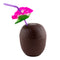 Plastic Coconut Cup w/ Colorful Flower Straw - 12 Pack