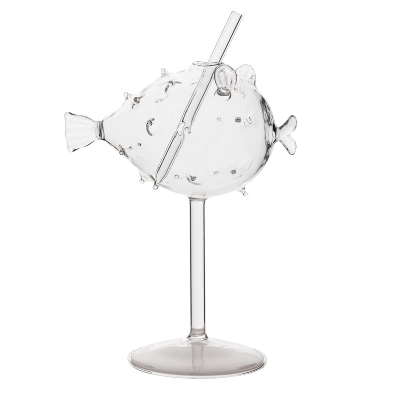 BarConic® Cocktail Glass w/ Straw - Puffer Fish