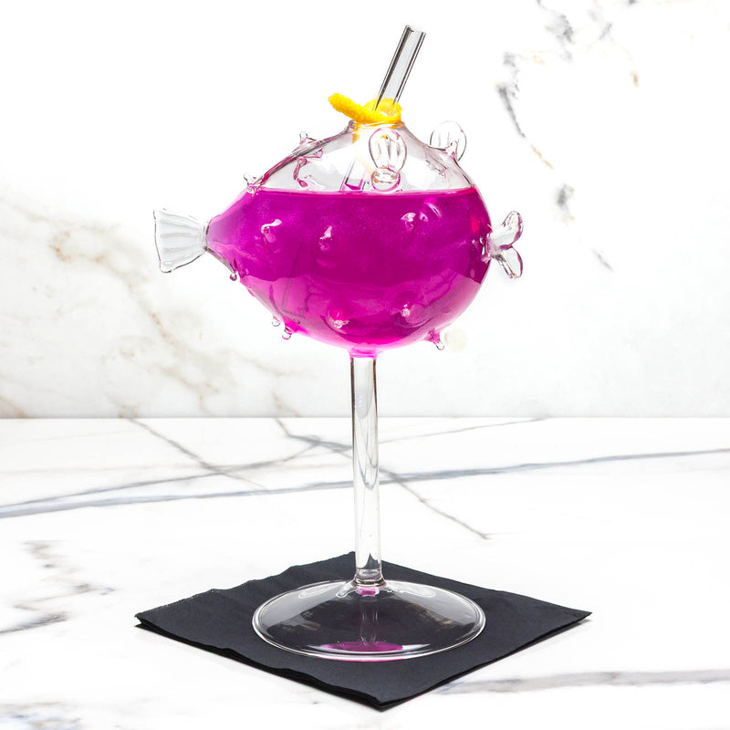 BarConic® Cocktail Glass w/ Straw - Puffer Fish