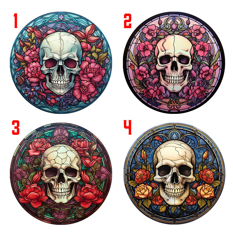 Wooden Round Coasters - Multiple Stained Glass Skulls Design 1-4