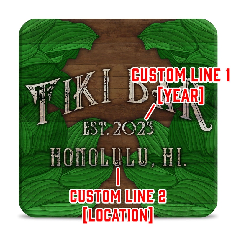 Customizable Wooden Square Coasters - Tiki Leaves - Set of 4