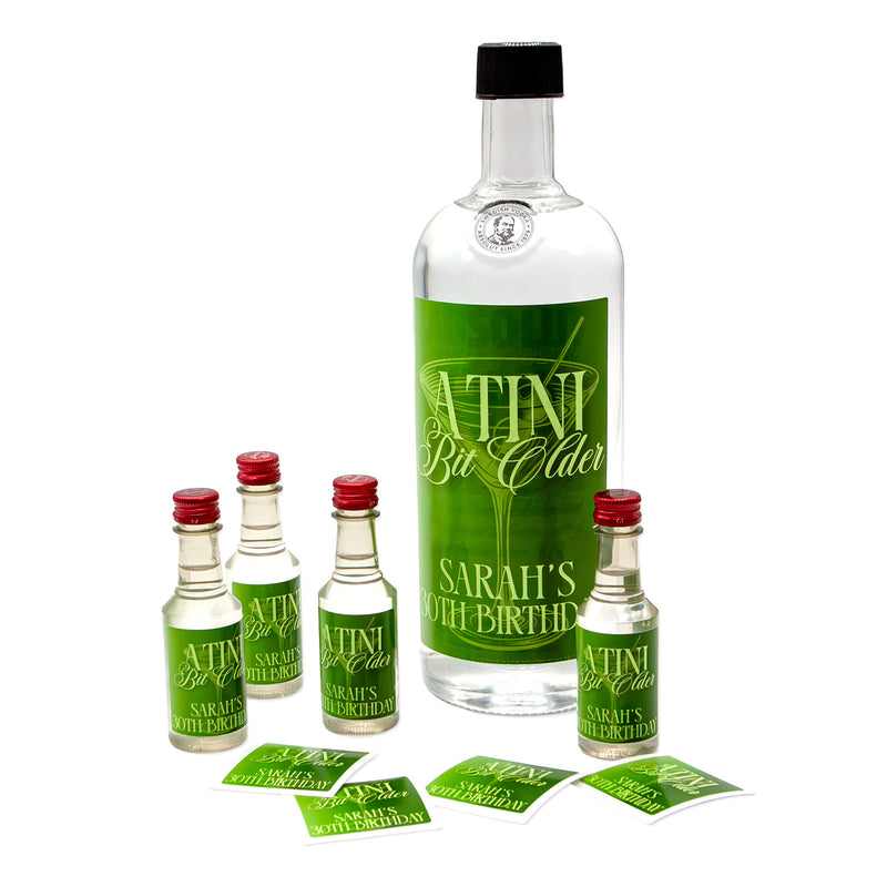 Customizable 'A Tini Bit Older' Birthday Stickers - Martini - 4.5" x 6.2"