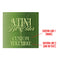 Green label with text and a martini glass illustration on a white background