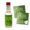 Miniature bottle of alcohol with personalized labels on a white background