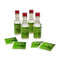 Miniature bottles of alcohol with personalized labels on a white background.