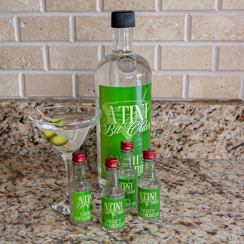 Customizable 'A Tini Bit Older' Birthday Stickers - Martini - 4.5" x 6.2"