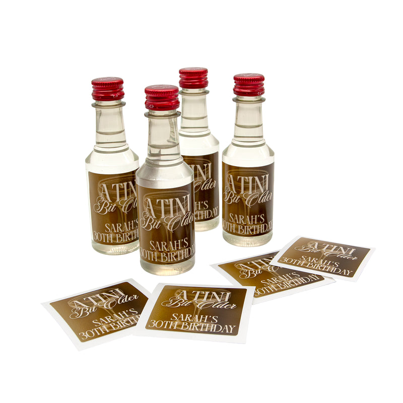 Customizable 'A Tini Bit Older' Birthday Stickers - Espresso Martini - 1.8" x 1.8"
