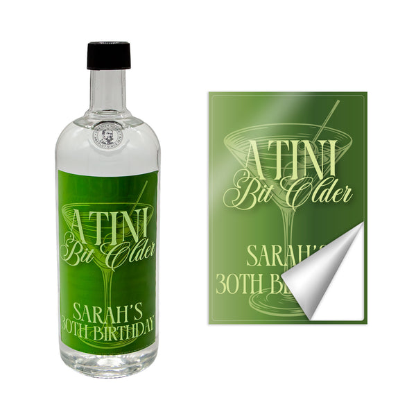 Customizable 'A Tini Bit Older' Birthday Stickers - Martini - 4.5" x 6.2"