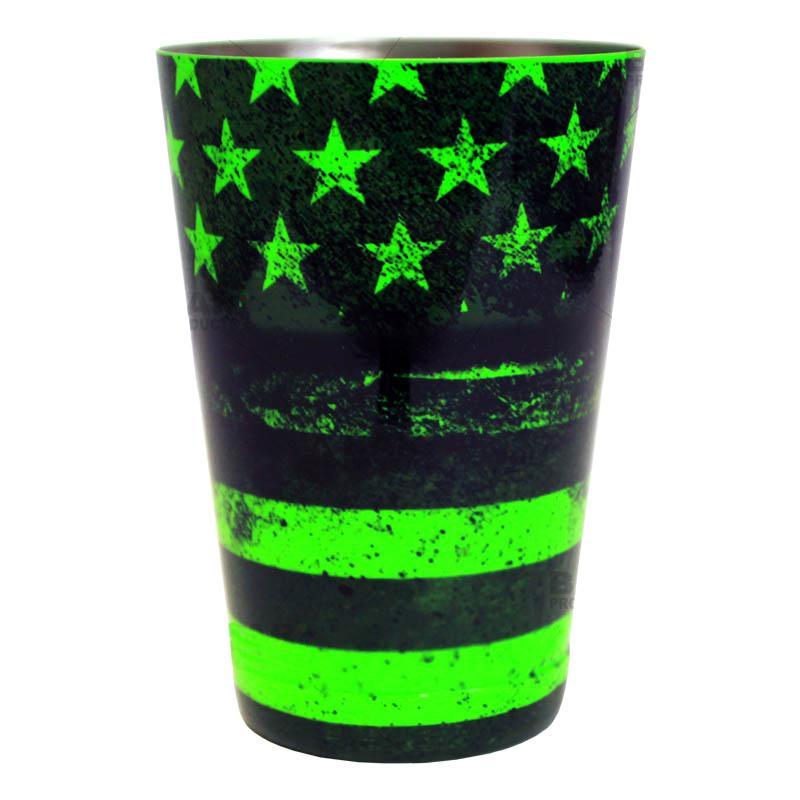 Cocktail Shaker Tin - Printed Designer Series - 18oz weighted - NEON GREEN U.S. Flag