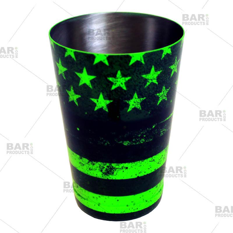 Cocktail Shaker Tin - Printed Designer Series - 18oz weighted - NEON GREEN U.S. Flag