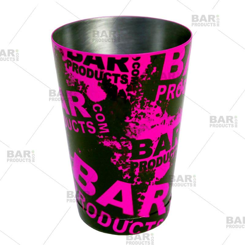 Cocktail Shaker Tin - Printed Designer Series - 18oz weighted - NEON PINK Grungy BPC Logo