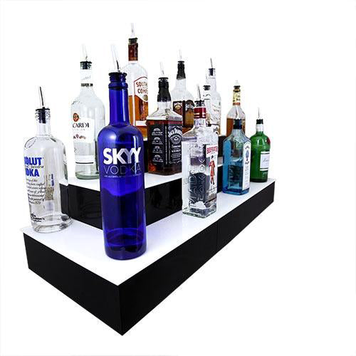 BarConic® LED Liquor Bottle Display Shelf - Outside Corner - 3 Steps - Black