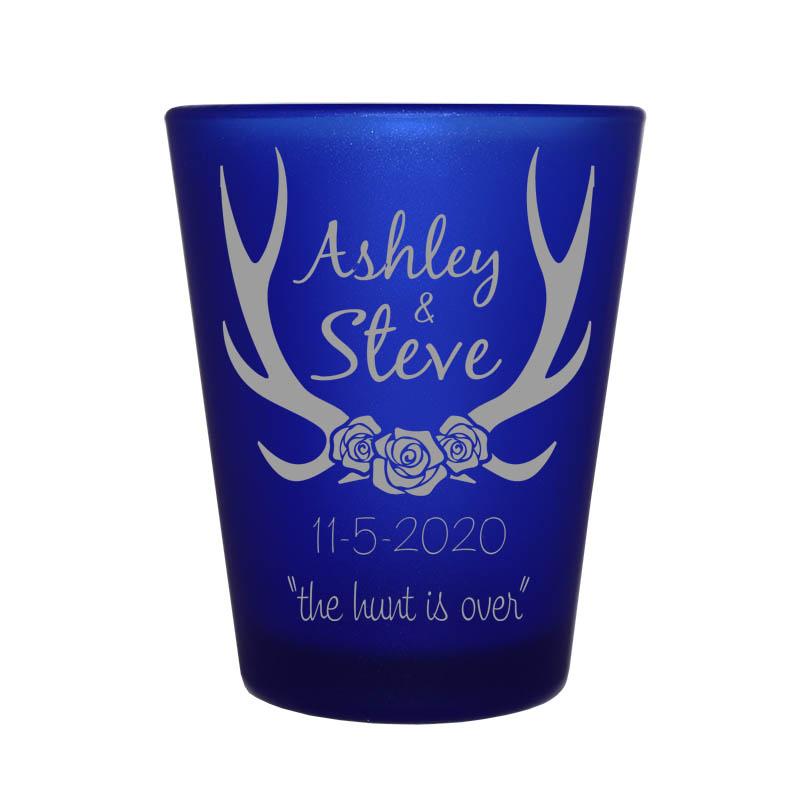 CUSTOMIZABLE - 1.5oz Blue Frosted Shot Glass - Antlers