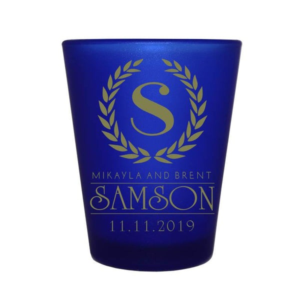 CUSTOMIZABLE - 1.5oz Blue Frosted Shot Glass - Crest