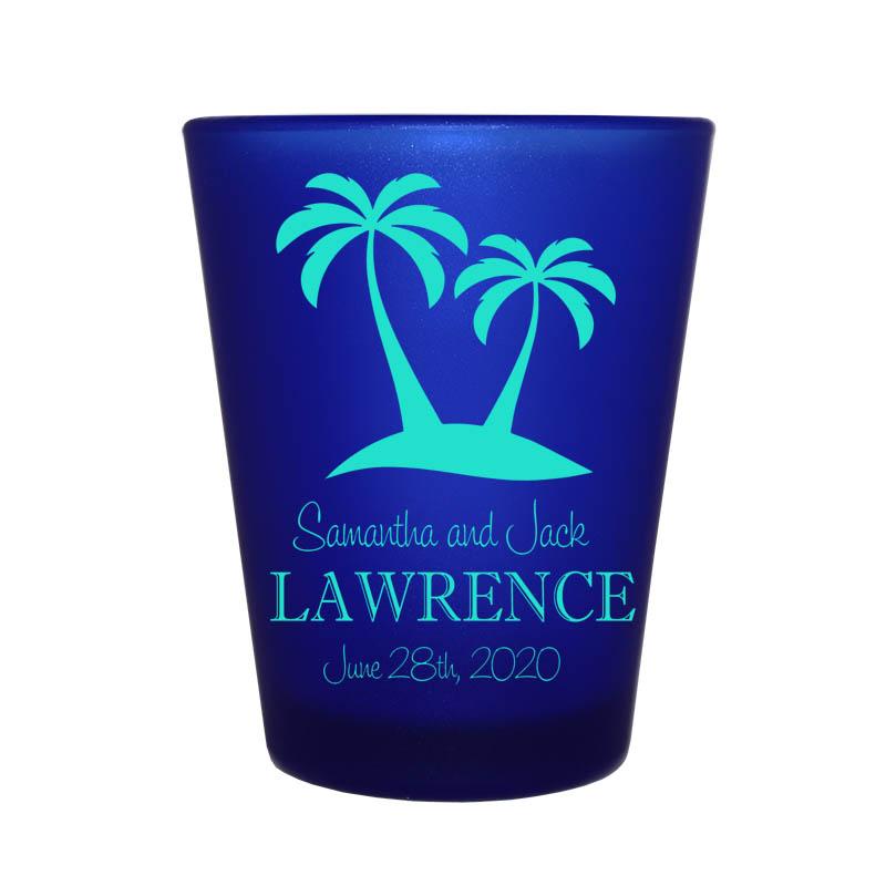 CUSTOMIZABLE - 1.5oz Blue Frosted Shot Glass - Palms