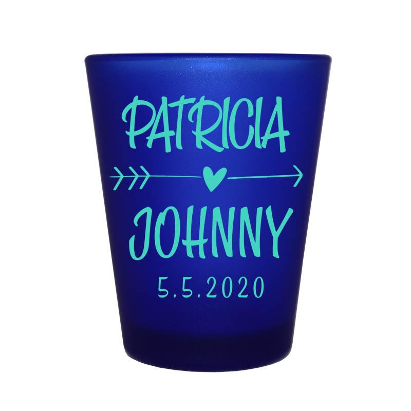 CUSTOMIZABLE - 1.5oz Blue Frosted Shot Glass - Arrow Heart