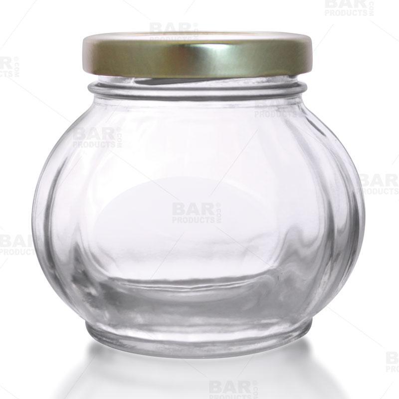 8 oz Faceted Round Glass Jar w/ Lid 