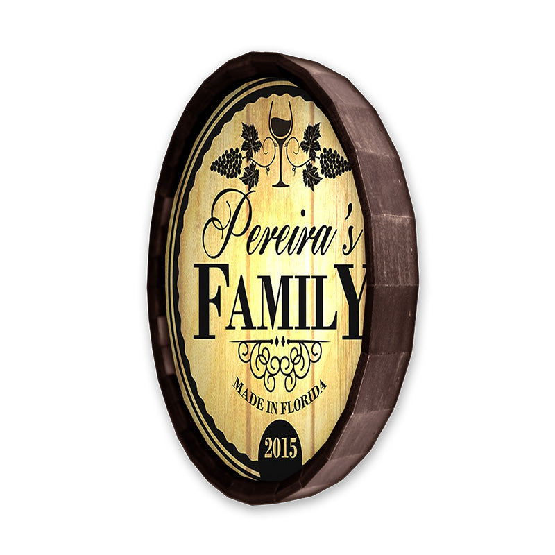 Custom Wood Whiskey Barrel Top Sign – Family