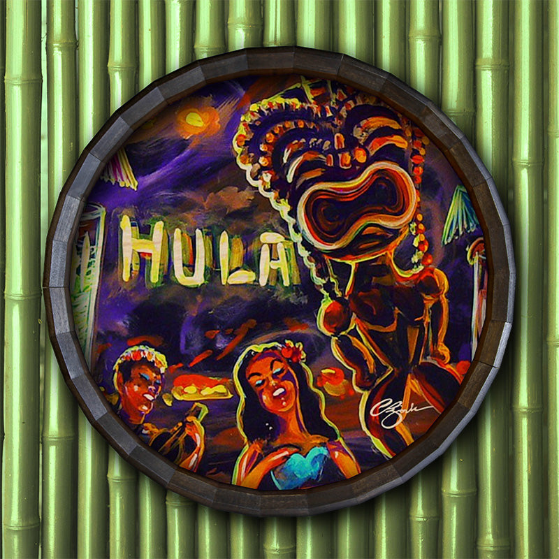 Wood Barrel Top Sign/Clock - Vintage Hula Bar
