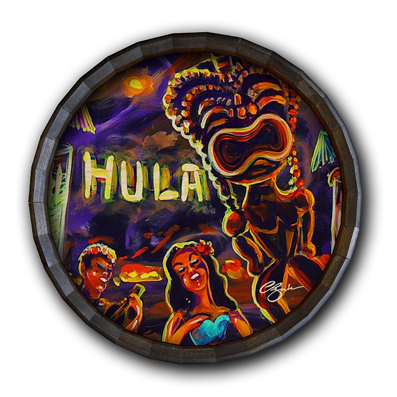 Wood Barrel Top Sign/Clock - Vintage Hula Bar