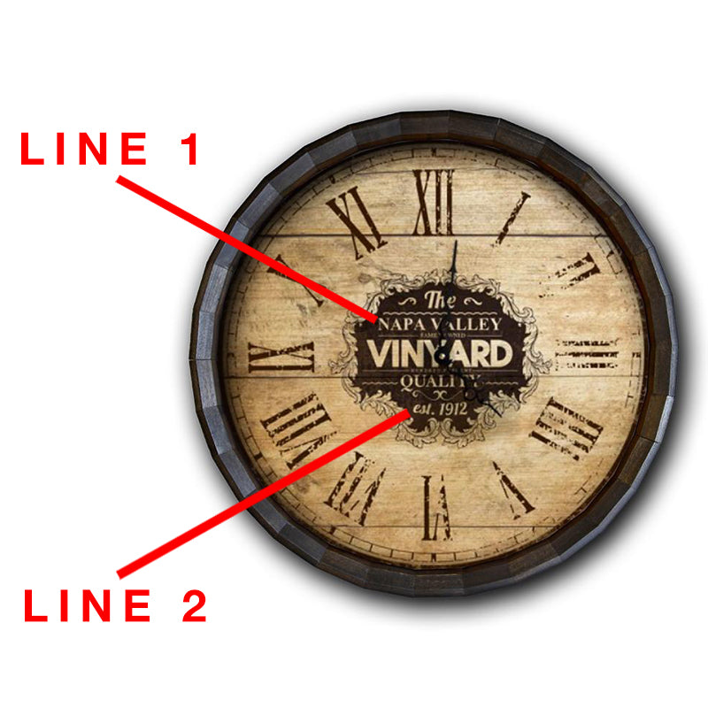 Wood Barrel Top Clock - Large Vineyard Roman Numeral