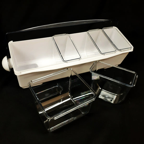 Condiment Holder with (4) 1-Quart Inserts and 2-Quart Fruit Trays - White