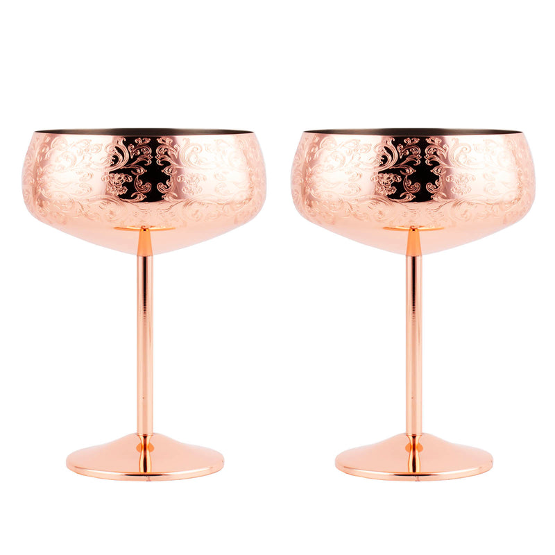 Coupe Glass - Copper Etched - Set of 2 - 14 ounce