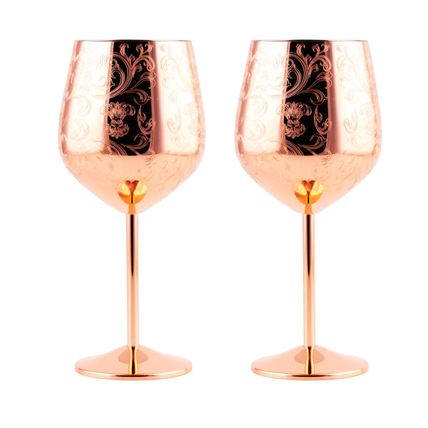 Handmade Copper Wine Glass Set (2), Authentic Wine Gift for 2024 Her, Glass for Kitchen, Decor Copper Anniversary Gift