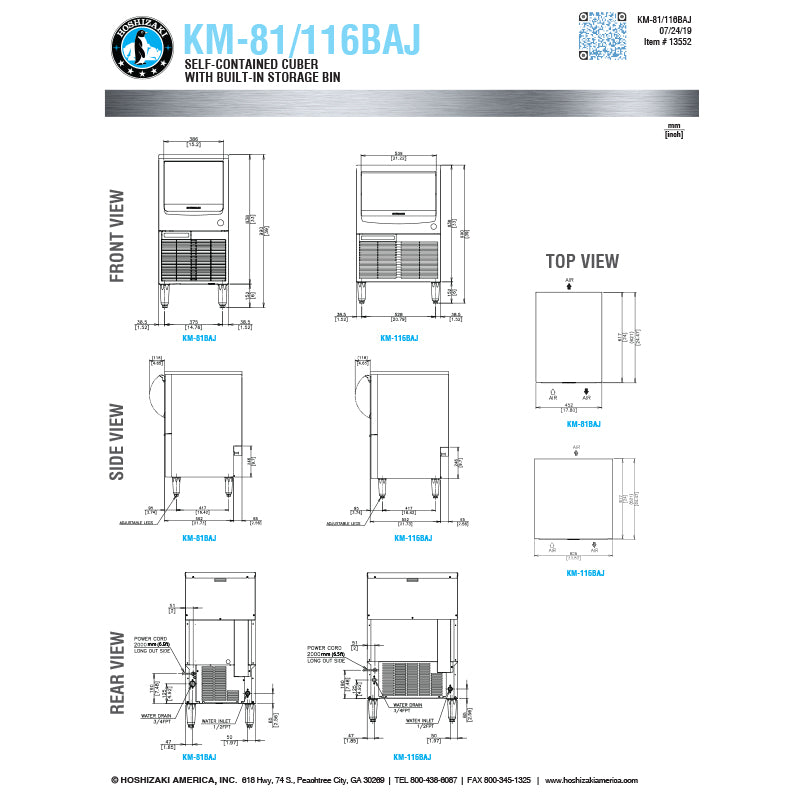 Hoshizaki 78lbs. Crescent Cube - UnderCounter Air Cooled - Ice