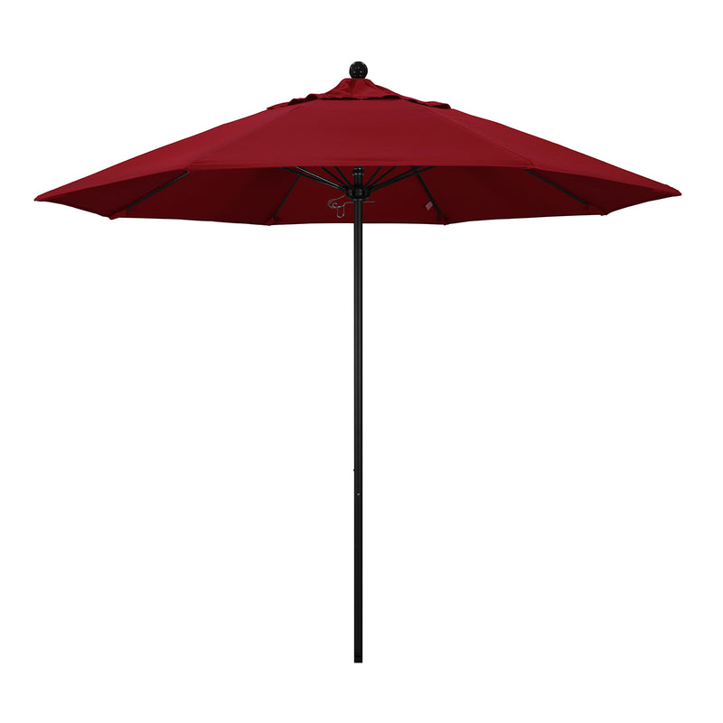California Umbrella 9' Pole Push Lift SUNBRELLA With Black Aluminum Pole - Red Fabric