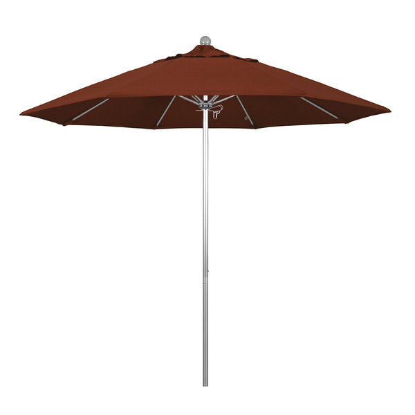 California Umbrella 9' Pole Push Lift SUNBRELLA With Silver Anodized Aluminum Pole - Terracotta Fabric