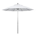 California Umbrella 9' Pole Push Lift SUNBRELLA With Silver Anodized Aluminum Pole - White Fabric