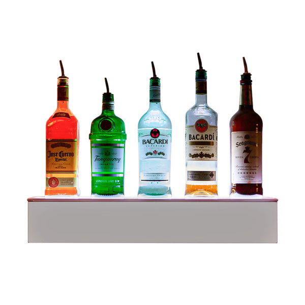 Barconic® Floating LED Liquor Bottle Display Shelf - 1 Tier (Step) - White - Multi-Colored Lights - Several Lengths