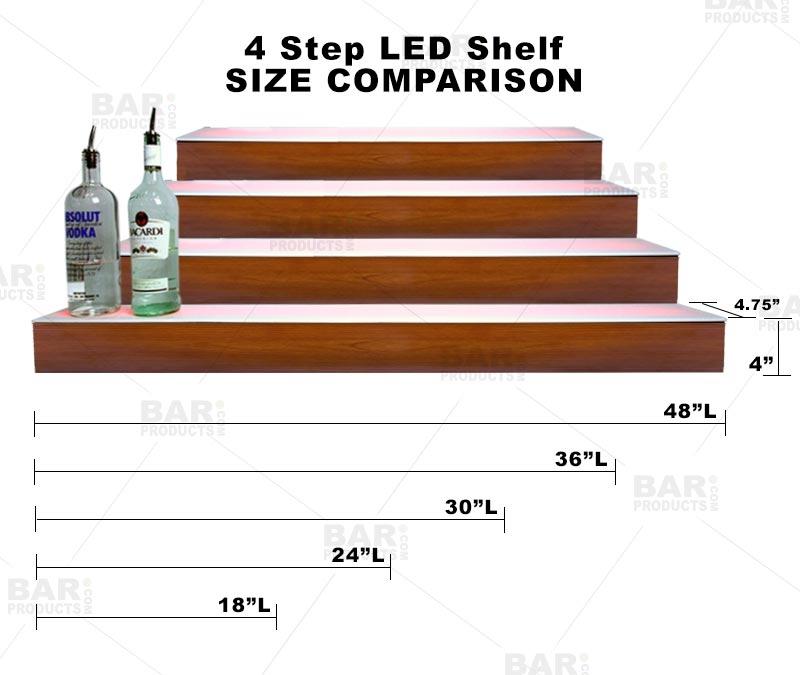 BarConic® LED Liquor Bottle Display Shelf - 4 Steps - Wild Cherry - Several Lengths