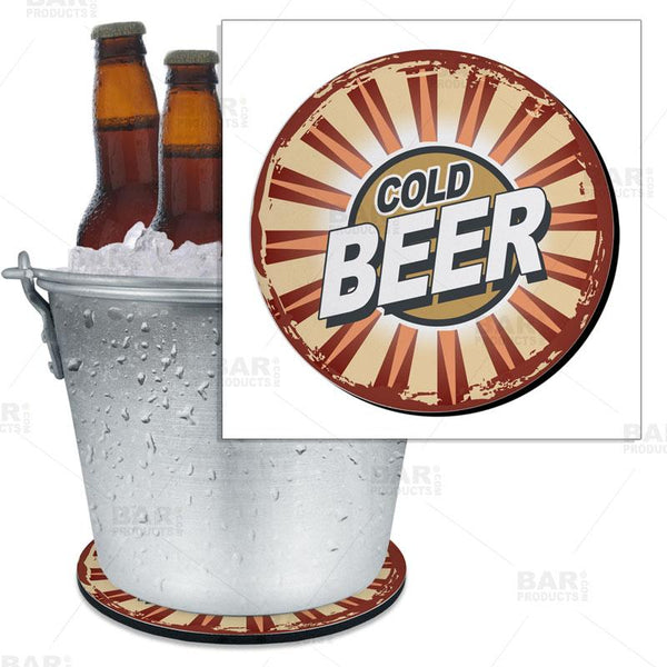 Beer Bucket Coaster - Retro Cold Beer - 8.75" Diameter (Reuseable)