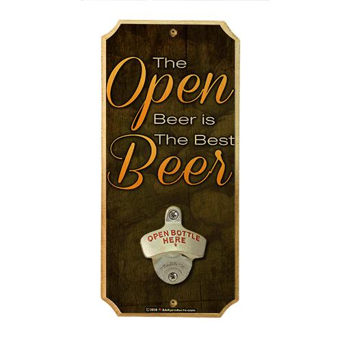 Open Beer - Wall Mounted Wood Plaque Bottle Opener