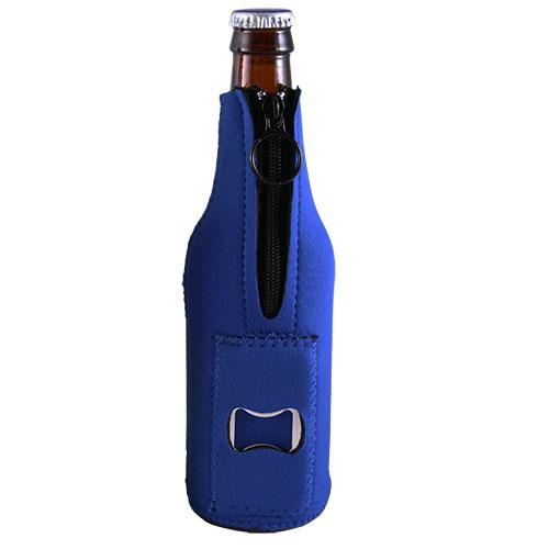 Blue Neoprene Bottle Cooler w/ Bottle Opener