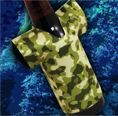 T-Shirt Style Bottle Coozie - Camo Forest