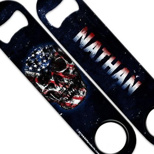 ADD YOUR NAME Speed Bottle Opener - Grunge American Flag Skull