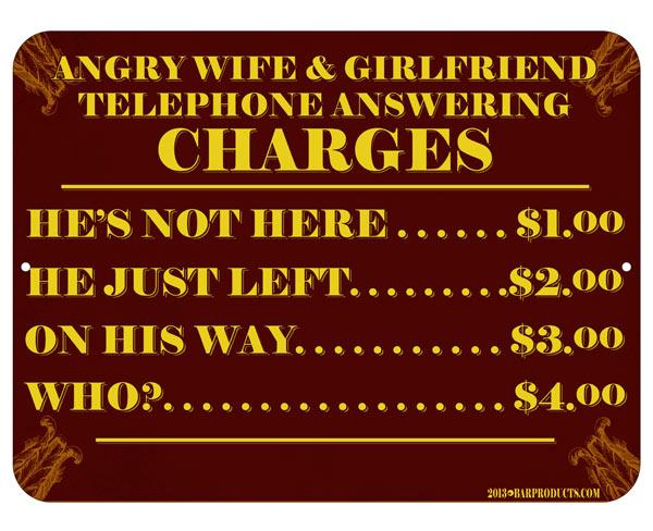 Telephone Answering Charges Bar Signs