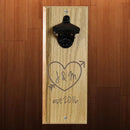 Engraved Tree Heart Wooden Wall Bottle Opener w/ Magnetic Cap Catcher