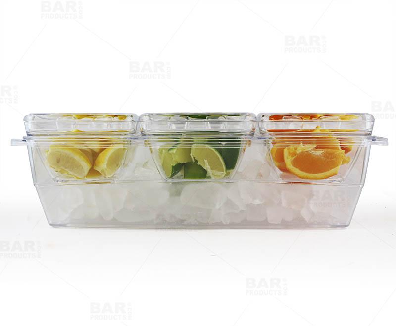 Plastic Condiment and Garnish Caddy - 3 inserts w/ Lids