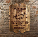 Custom Tavern Shaped Wood Bar Sign - Couple that Drinks Together 