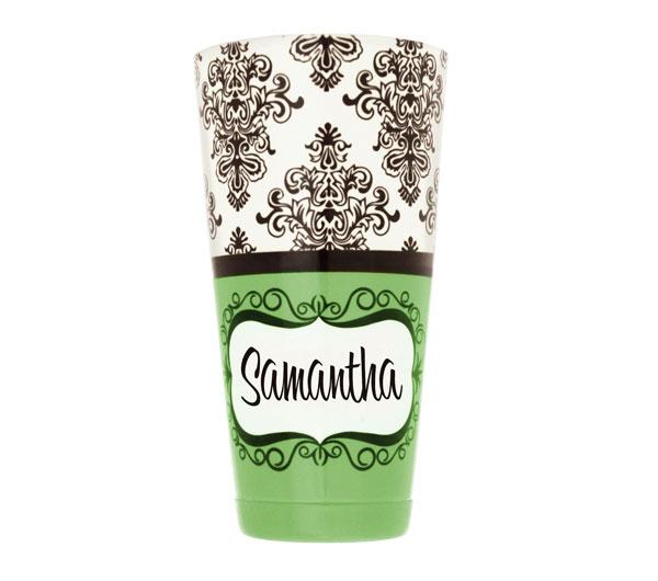 ADD YOUR NAME - Cocktail Shaker Tin - 28 oz weighted - Green Damask Facing UP