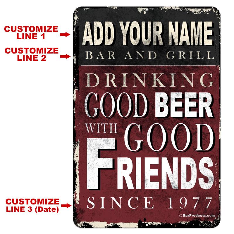 CUSTOMIZABLE Vintage Metal Bar Sign - 12" x 18" - Bar and Grill