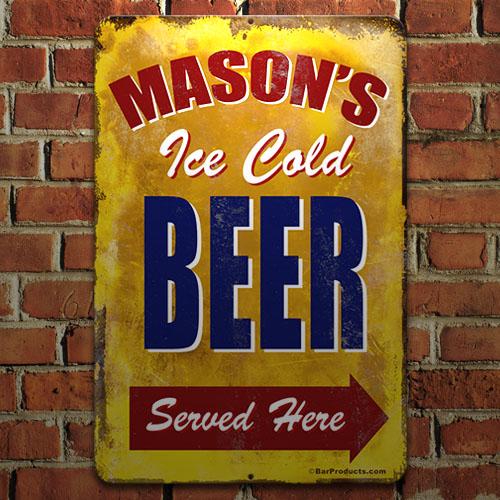CUSTOMIZABLE Vintage Metal Bar Sign - 12" x 18" - Ice Cold Beer