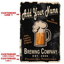 CUSTOMIZABLE Vintage Metal Bar Sign - 12" x 18" - Brewing Company (Black)