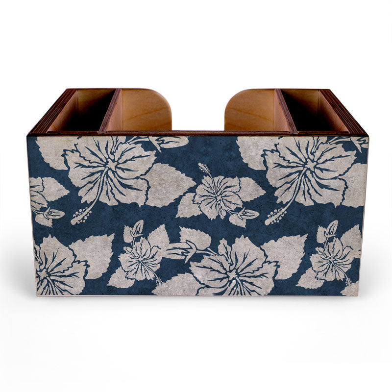 Blue Rustic Hibiscus Wooden Bar Caddy