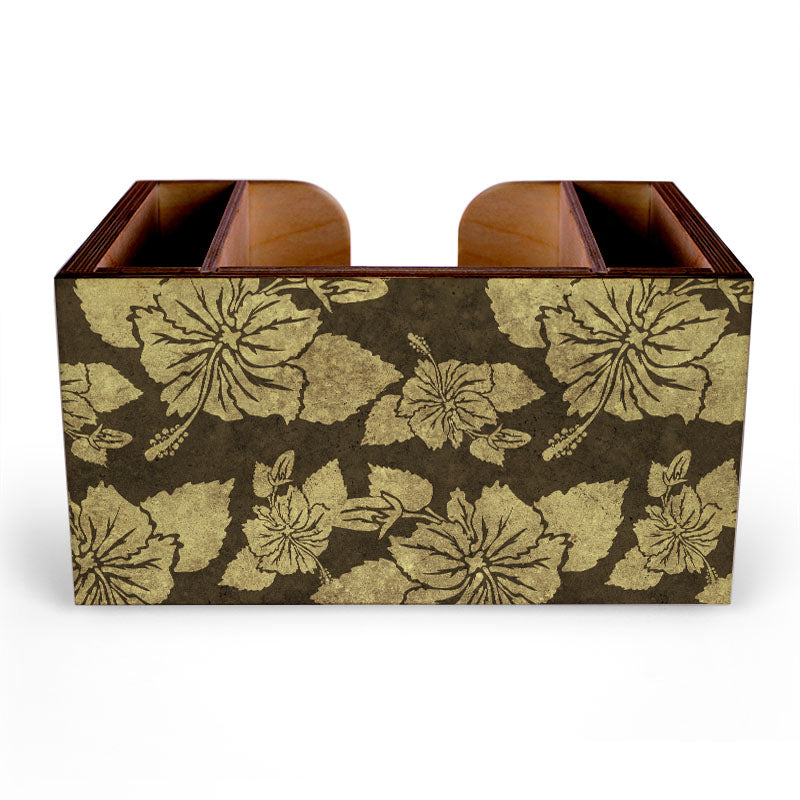 Earth Tone Rustic Hibiscus Wooden Bar Caddy